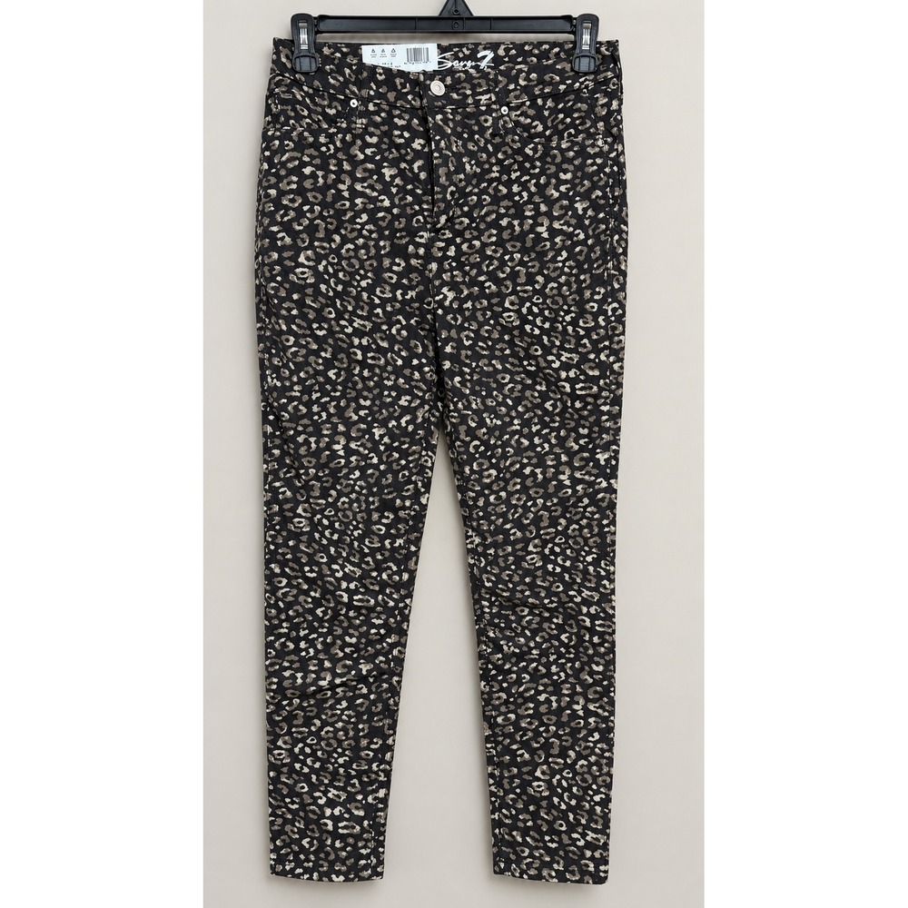 Seven7 Womens Leopard Print Corduroy Skinny Pants High Rise Brown Animal Size 10